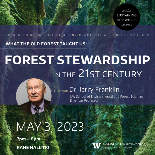 Sustaining Our World 2023 Lecture Flyer with forest image in the background