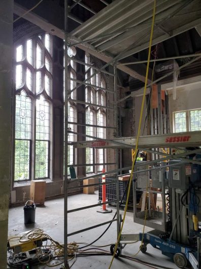 Anderson Hall's large auditorium during construction.