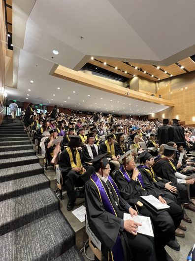 Students seated in preparation for the SEFS 2025 Commencement Ceremony at the University of Washington.